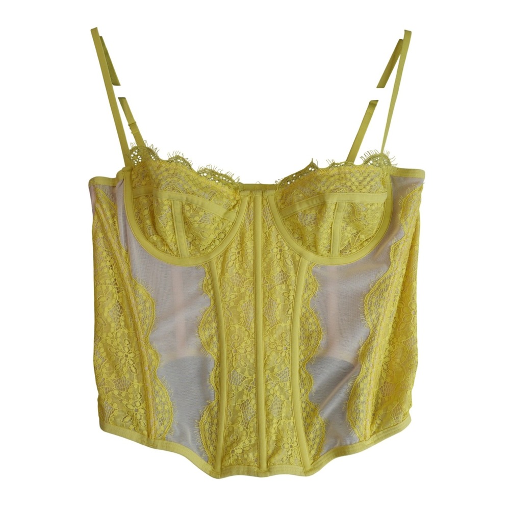 Bustier Lace Crop Top Yellow‎ Cream Mesh Corset Coquette Fairy Festival Romantic